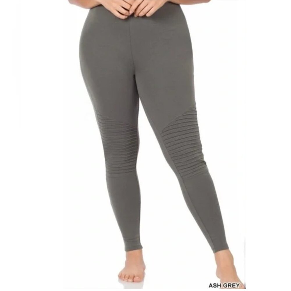 Plus Size Full Length WIDE WAISTBAND MOTO LEGGINGS ASH GRAY